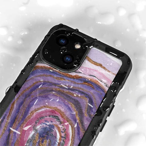Lilac Watercolor Geode iPhone 15 Waterproof Case